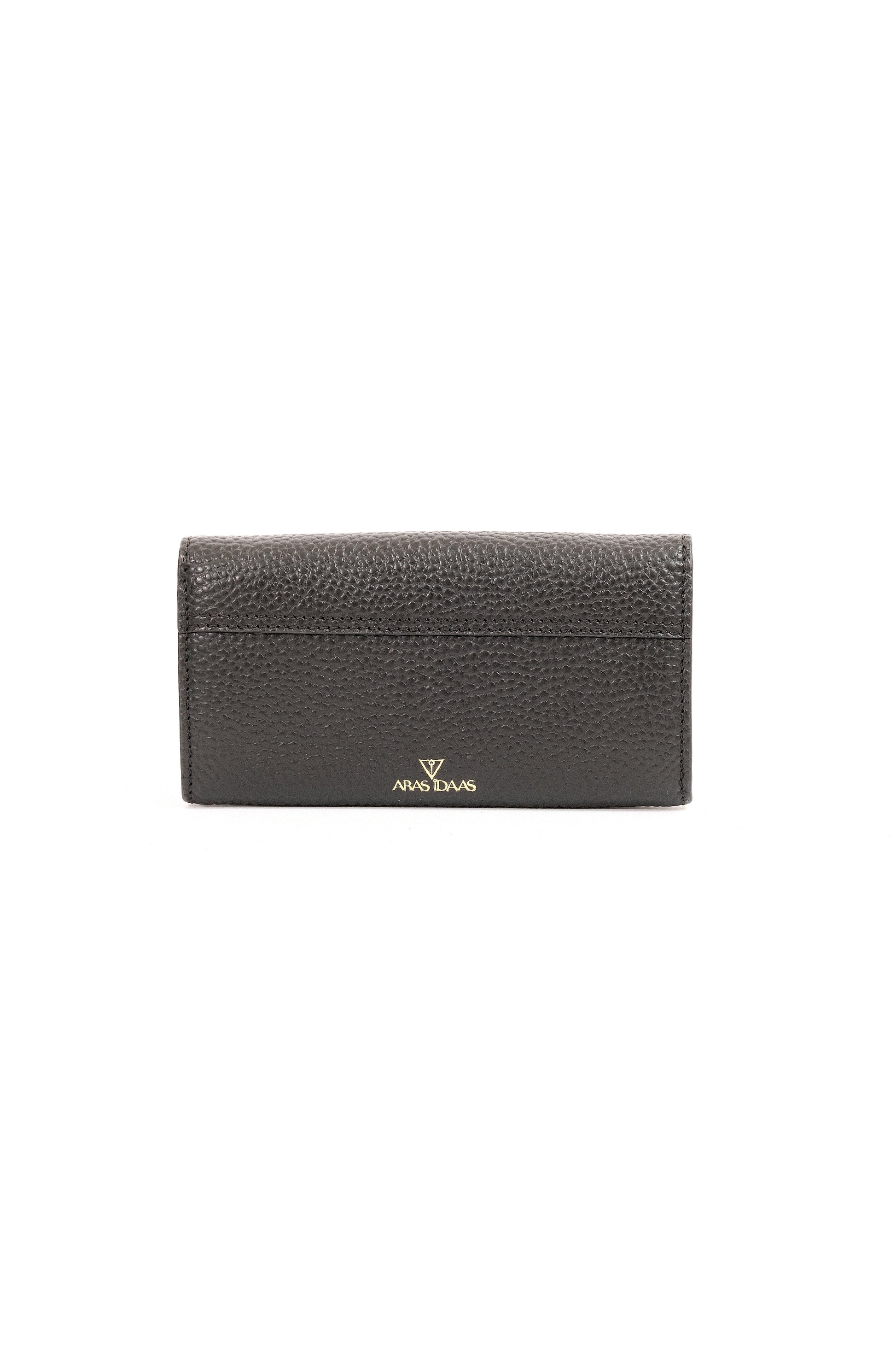 ARAS IDAAS, Delta Fold Babe Wallet, Back view, Black veil, premium Italian vegetable-tanned leather.