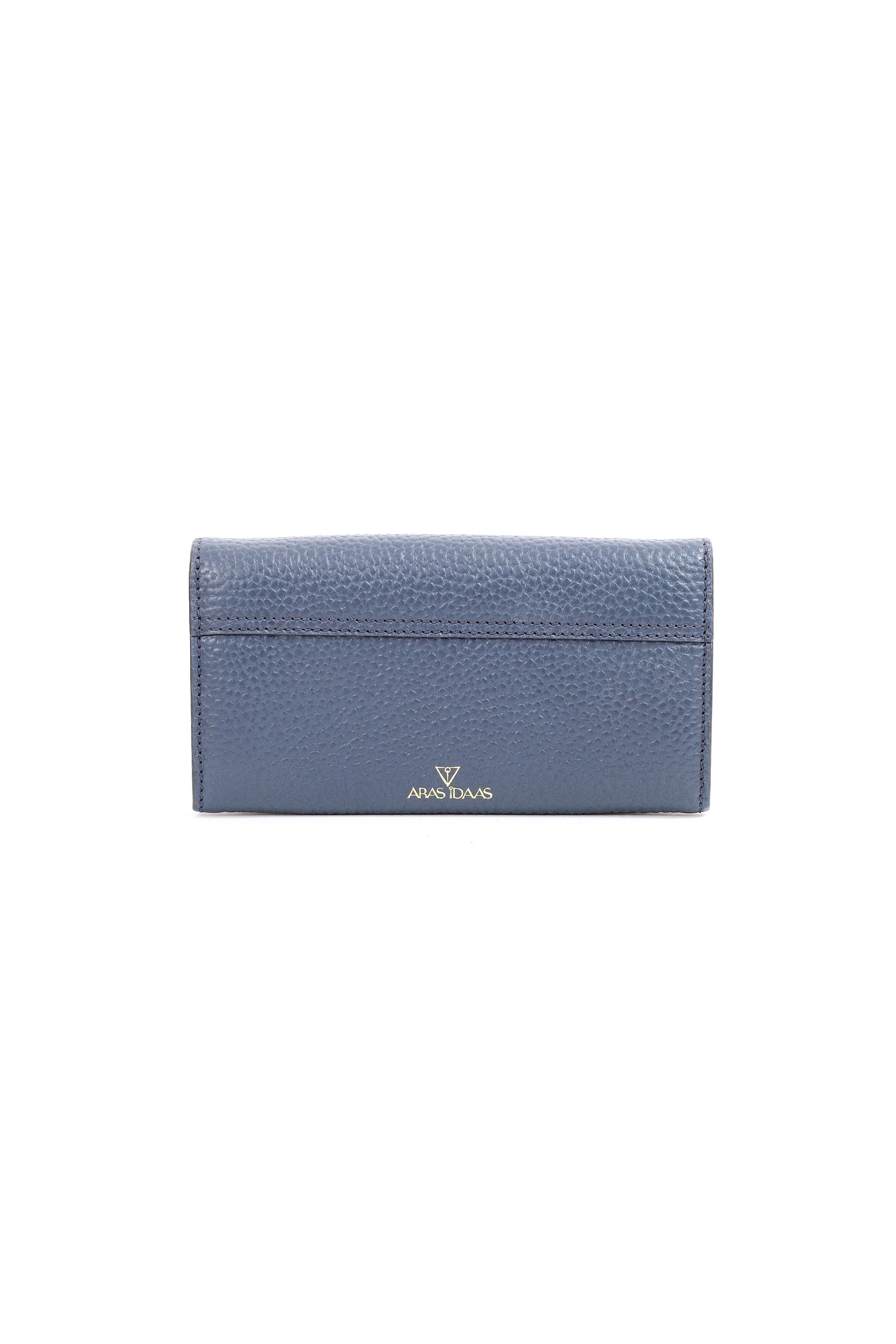ARAS IDAAS, Delta Fold Babe Wallet, Back view, Nettuno blue & beige sand, premium Italian vegetable-tanned leather.