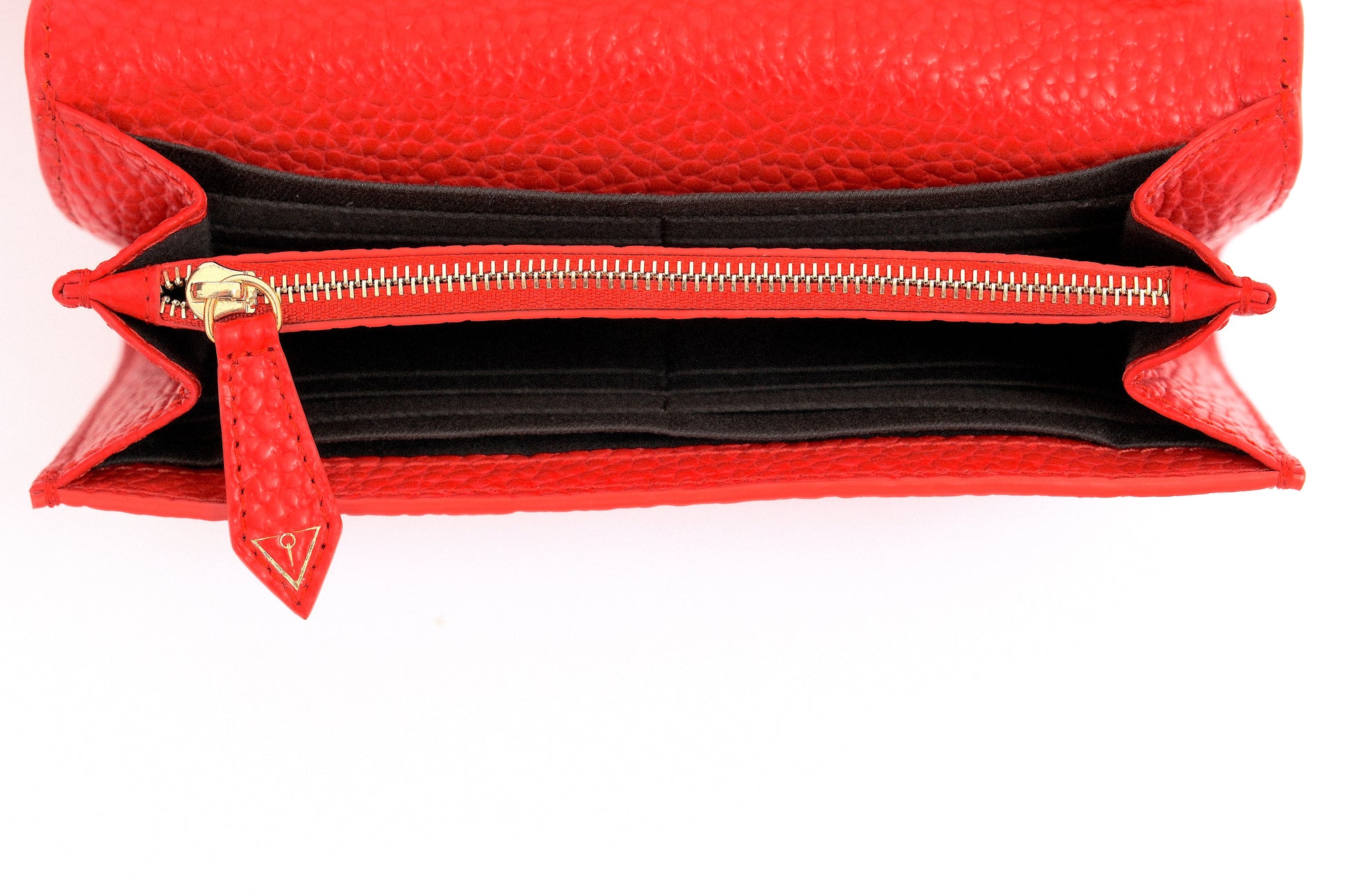 ARAS IDAAS, Delta Fold Babe Wallet, Interior, Petal Red, premium Italian vegetable-tanned leather.
