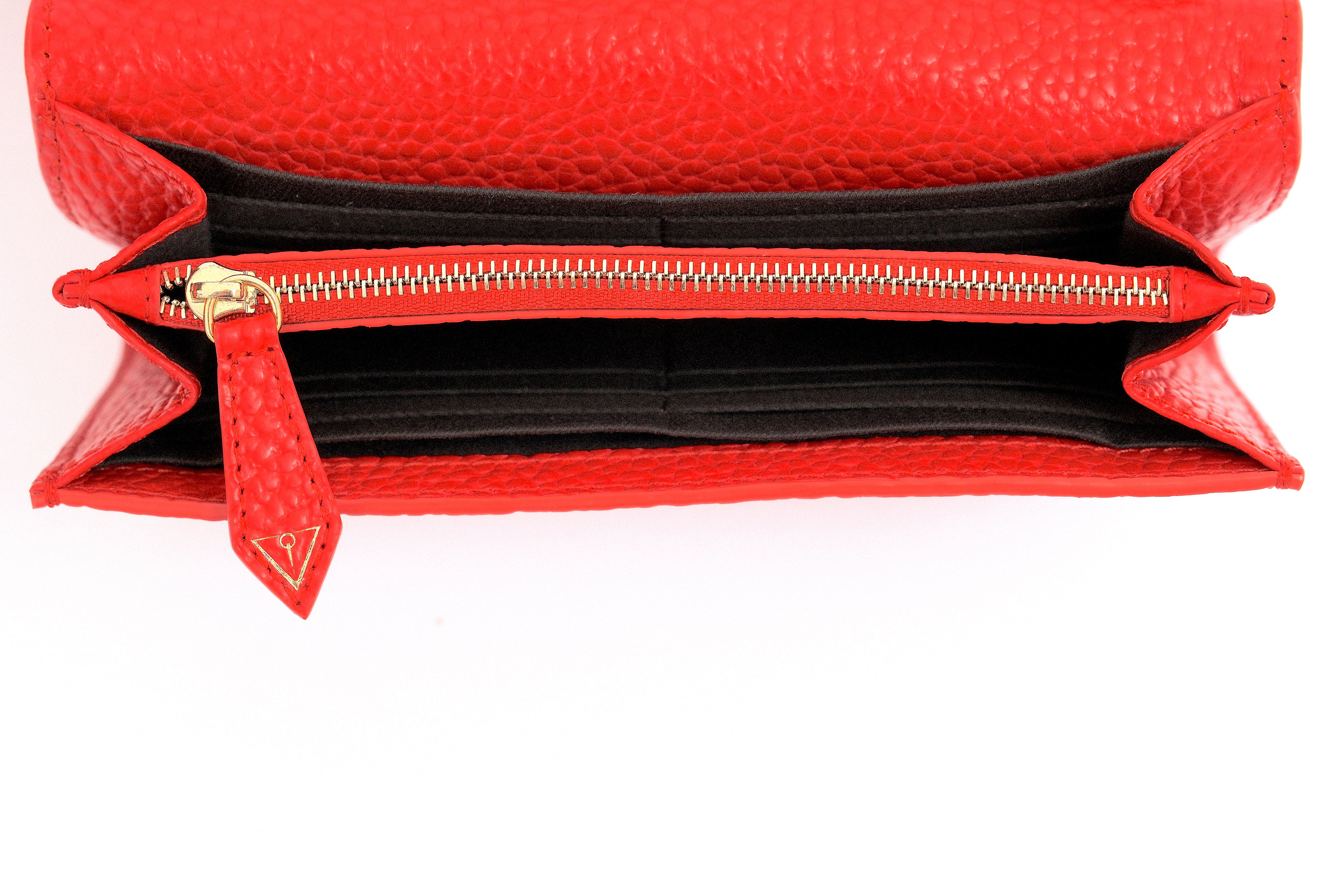 ARAS IDAAS, Delta Fold Babe Wallet, Interior, Petal Red, premium Italian vegetable-tanned leather.