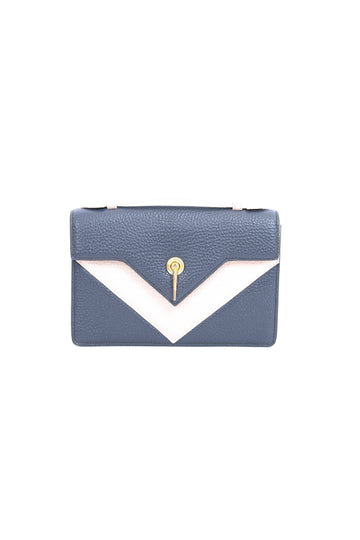 ARAS IDAAS, Delta Fold Lady handbag, Nettuno Blue & Beige Sand, premium Italian vegetable-tanned leather.