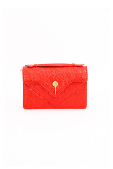 ARAS IDAAS, Delta Fold Lady handbag, Petal Red, premium Italian vegetable-tanned leather.