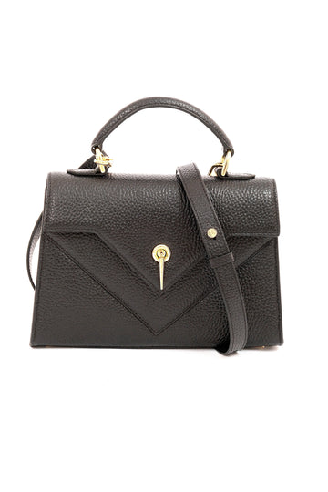 ARAS IDAAS, Delta Fold Dame handbag, Black veil, premium Italian vegetable-tanned leather.