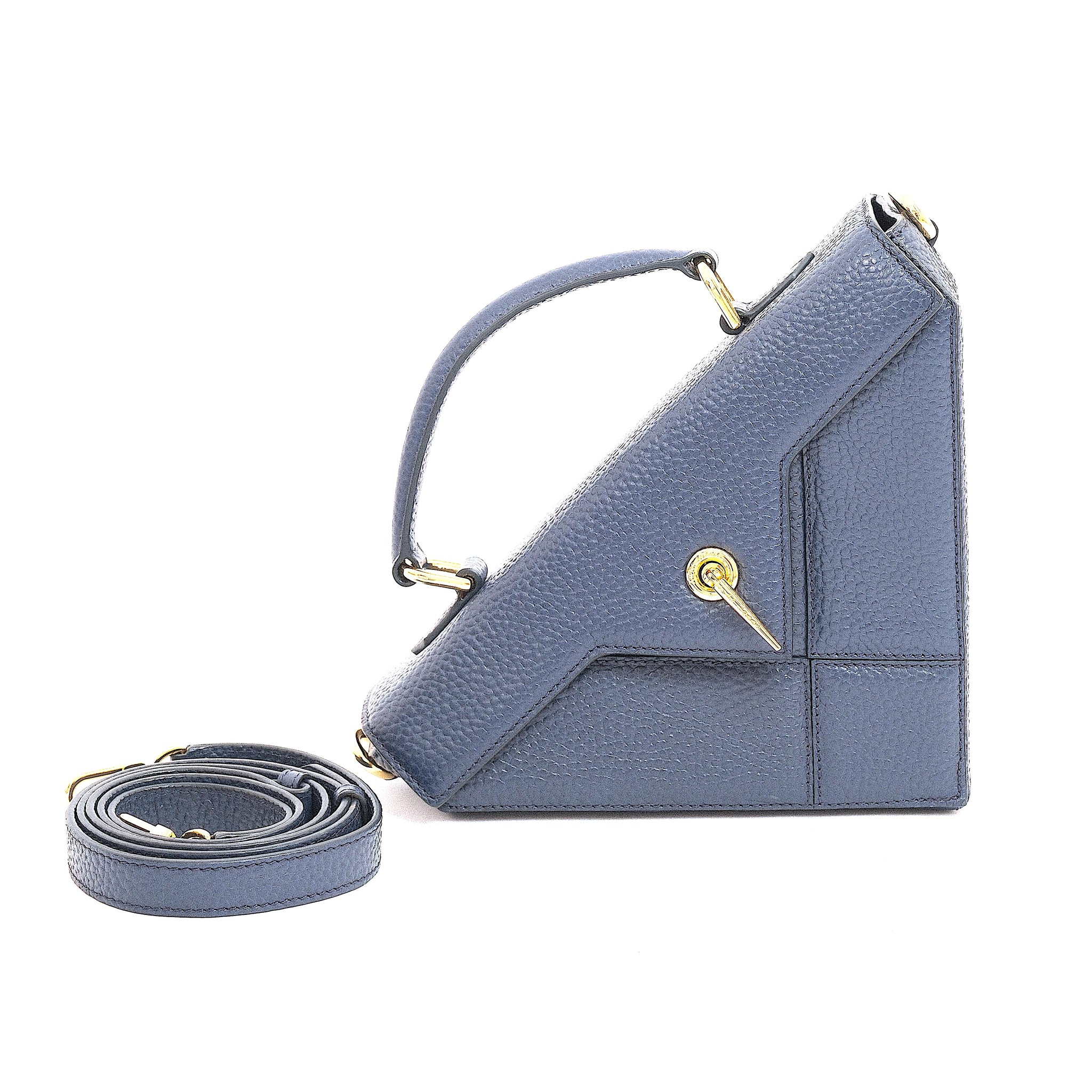 ARAS IDAAS, Delta handbag in Nettuno blue, premium Italian vegetable-tanned leather.