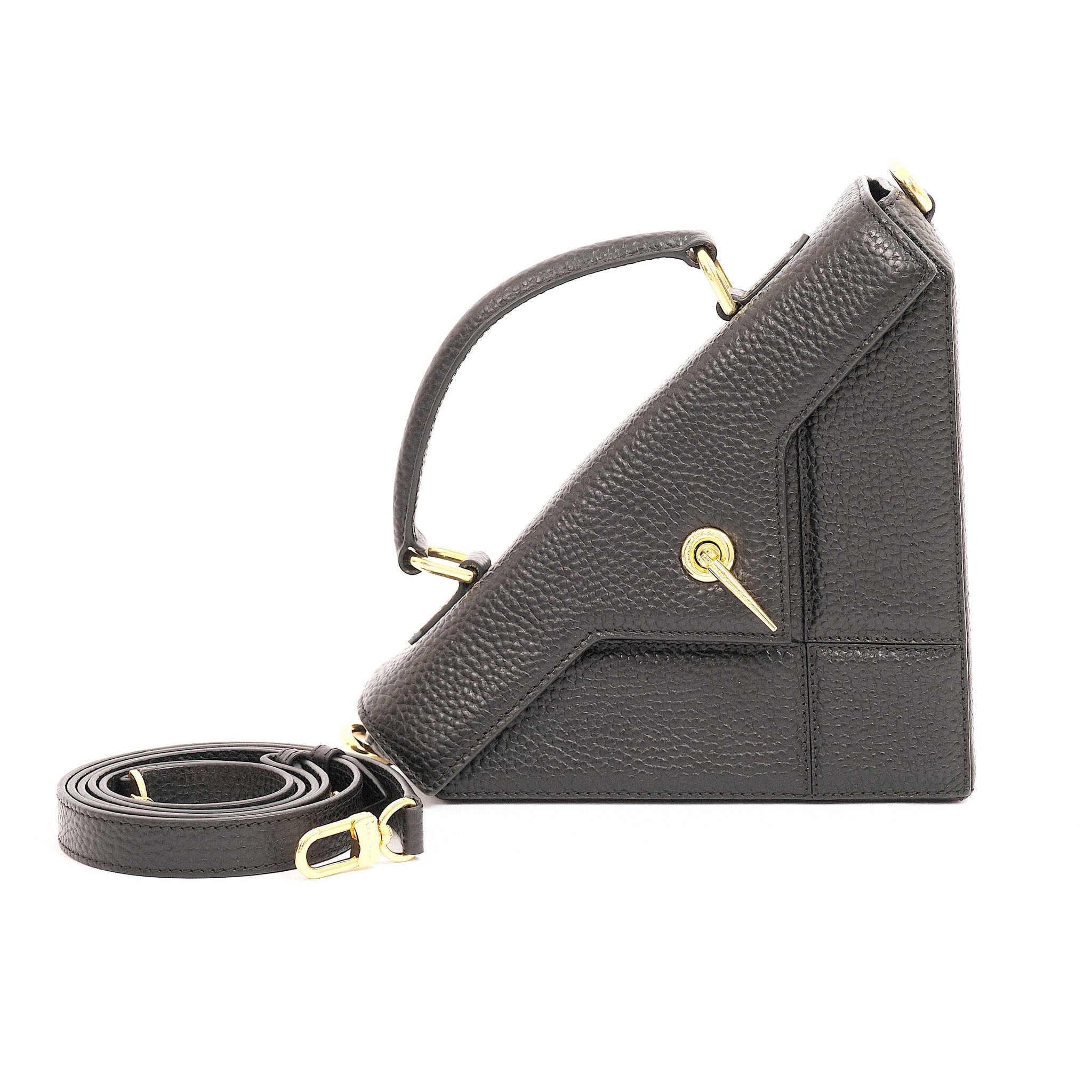ARAS IDAAS, Delta handbag, Black veil, premium Italian vegetable-tanned leather.