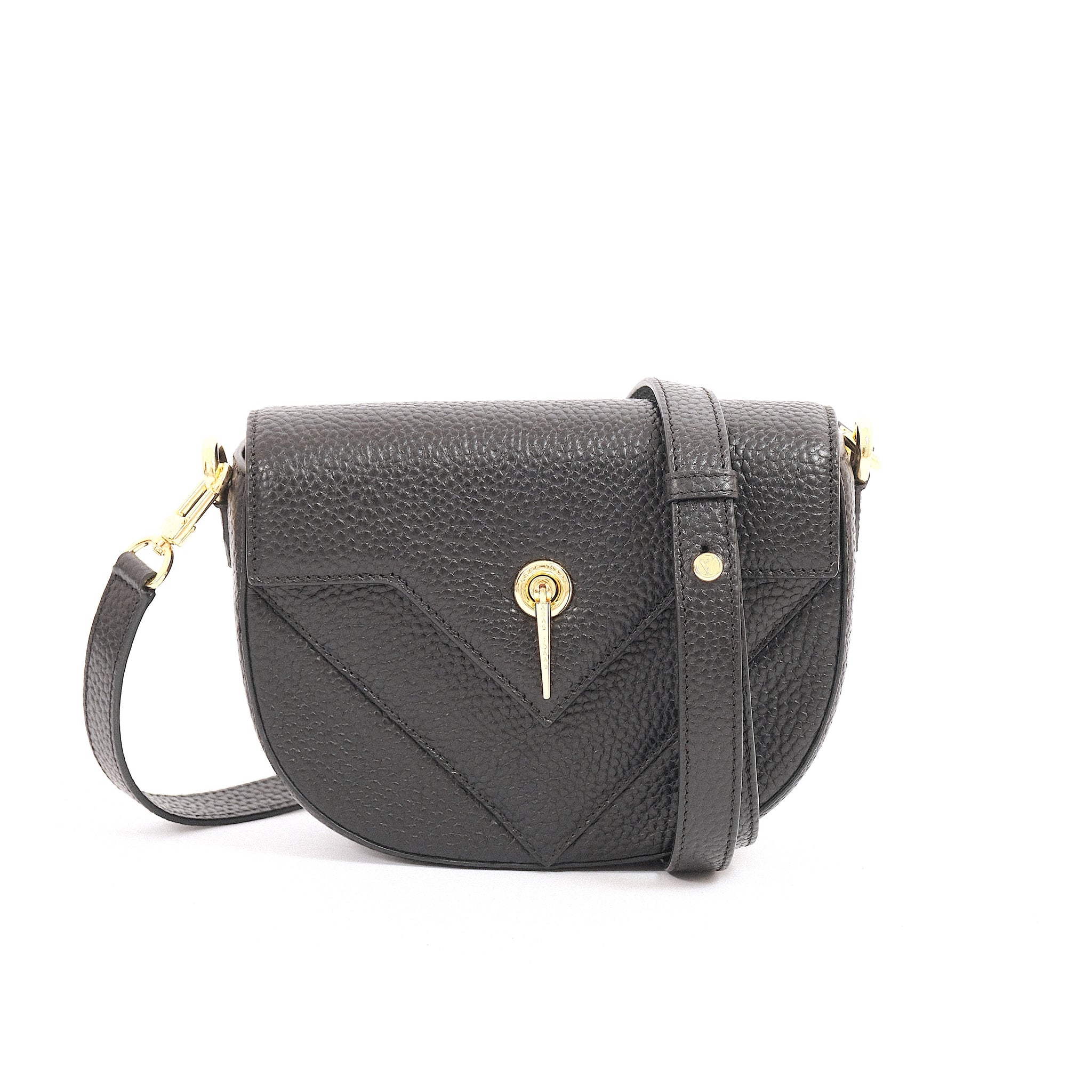 ARAS IDAAS, Delta compass handbag, Black veil, premium Italian vegetable-tanned leather.