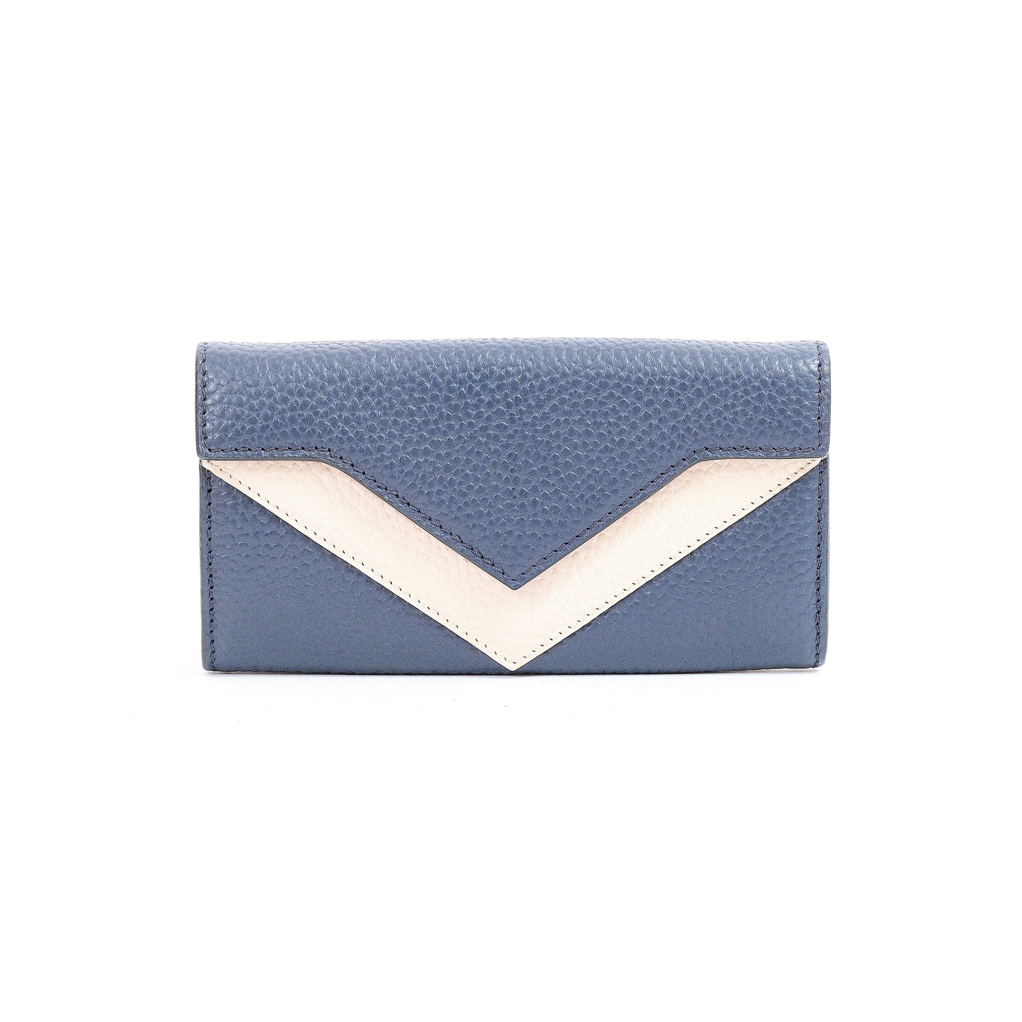 ARAS IDAAS, Delta Fold Babe Wallet, Nettuno Blue & Beige Sand, premium Italian vegetable-tanned leather.