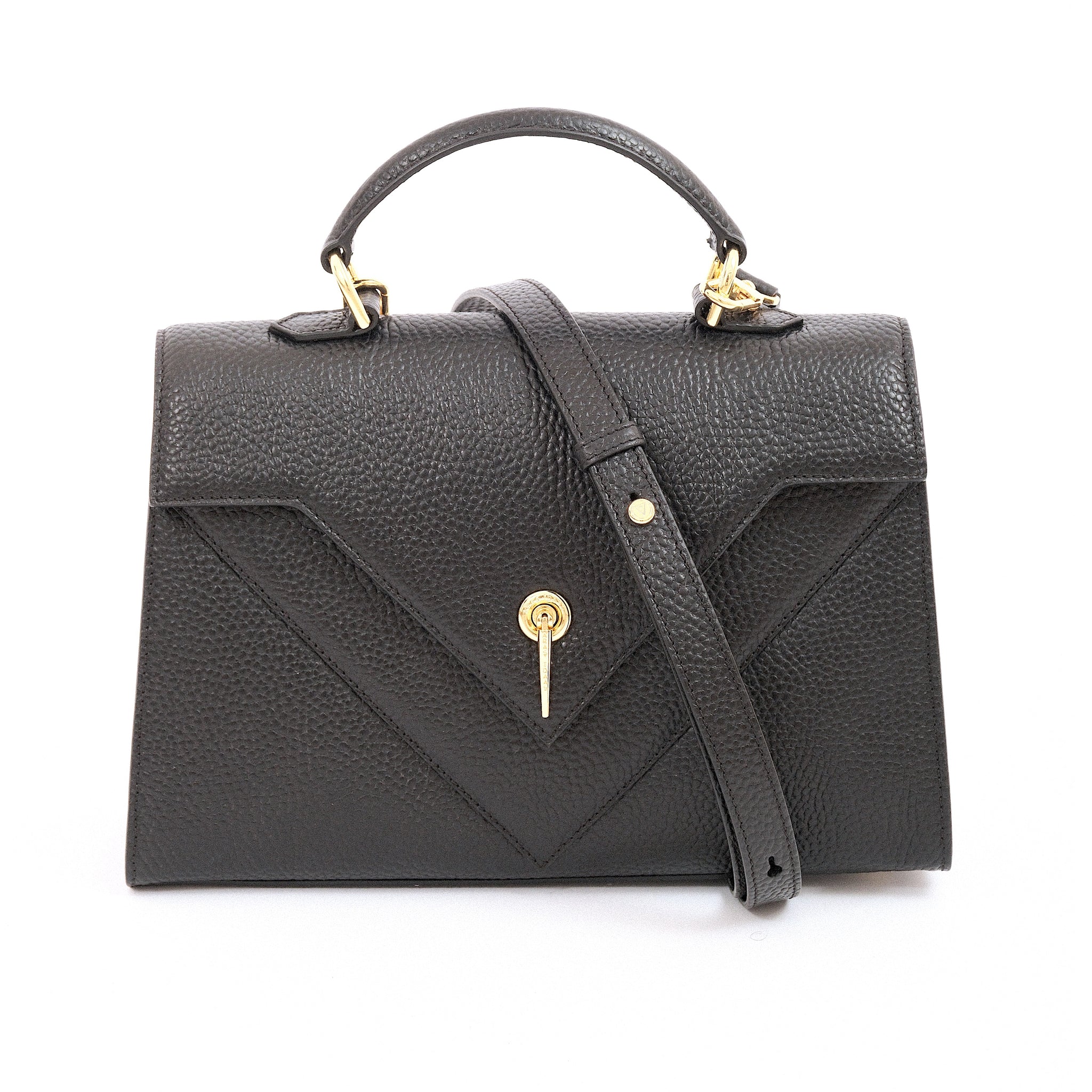 ARAS IDAAS, Delta Fold Queen handbag, Black Veil, premium Italian vegetable-tanned leather.