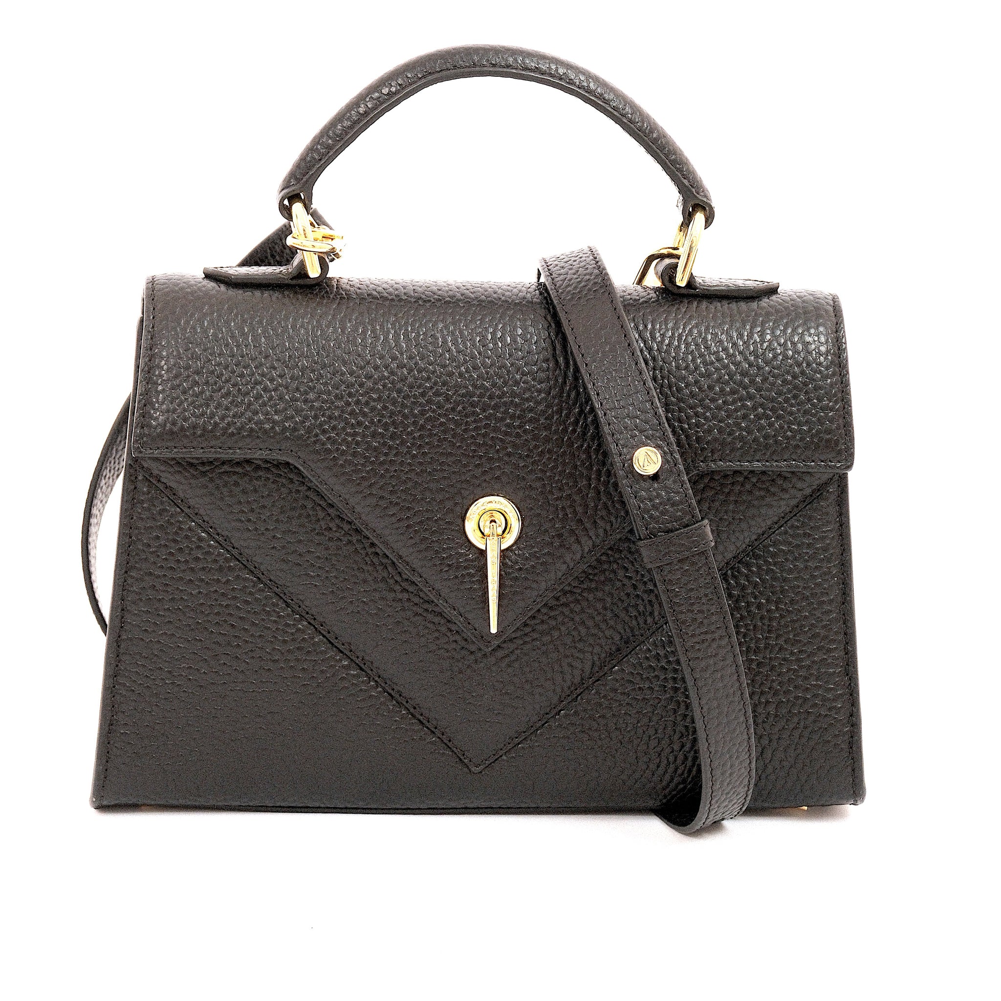 ARAS IDAAS, Delta Fold Dame handbag, Black veil, premium Italian vegetable-tanned leather.