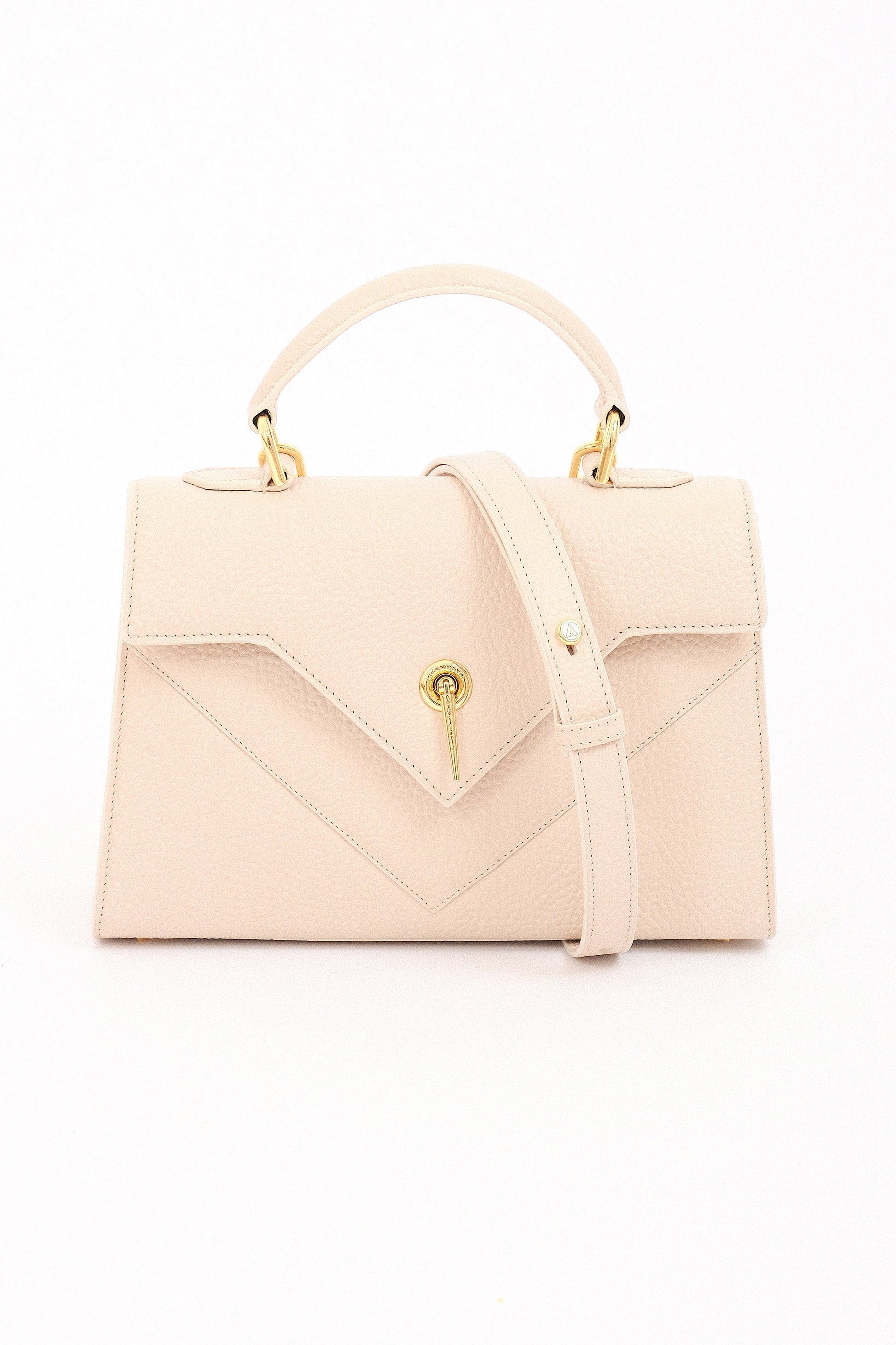 ARAS IDAAS, Delta Fold Dame handbag, Beige Sand, premium Italian vegetable-tanned leather.