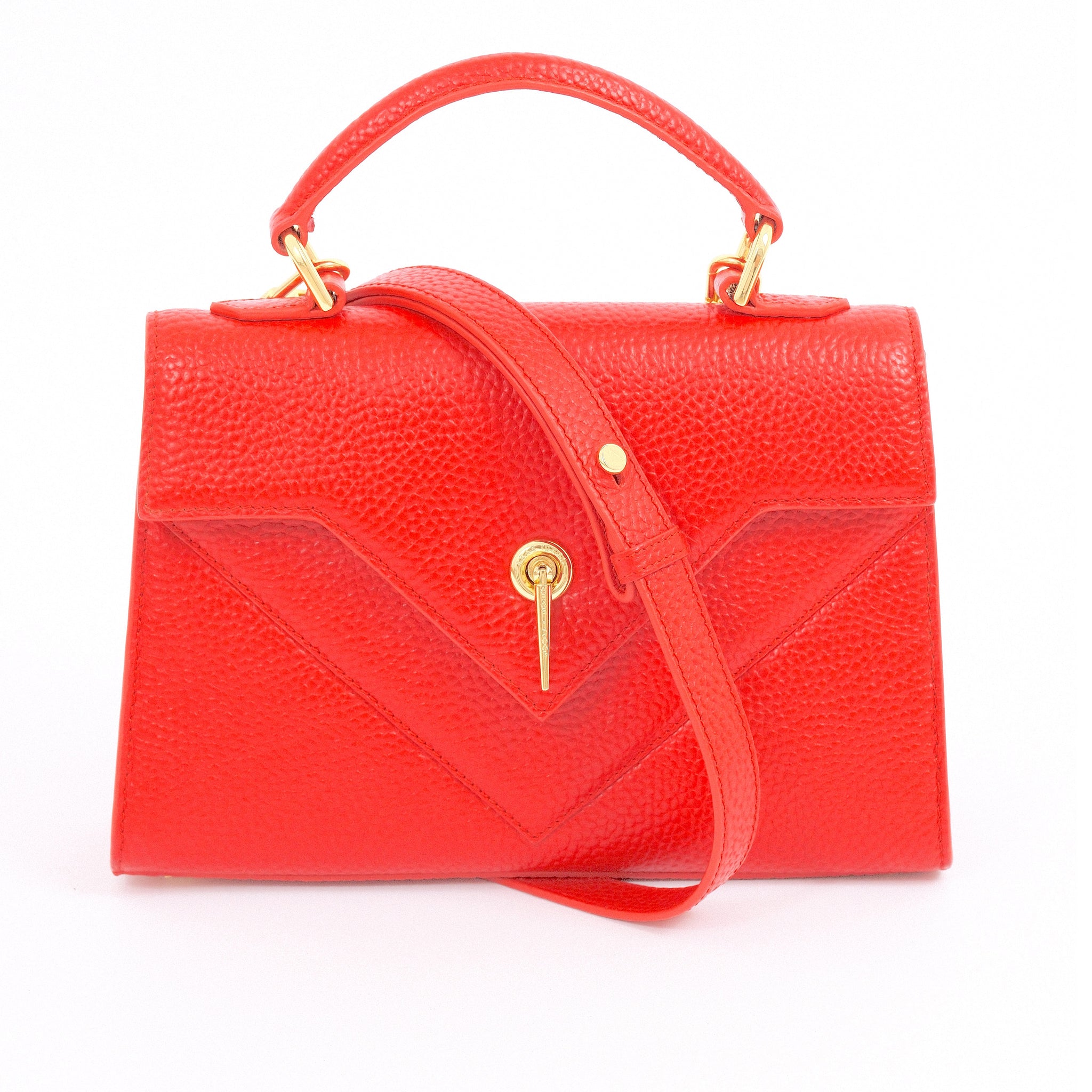 ARAS IDAAS, Delta Fold Dame handbag, Petal Red, premium Italian vegetable-tanned leather.